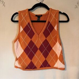 Forever 21 Sweater Vest Diamond orange and burgundy 90s size Large